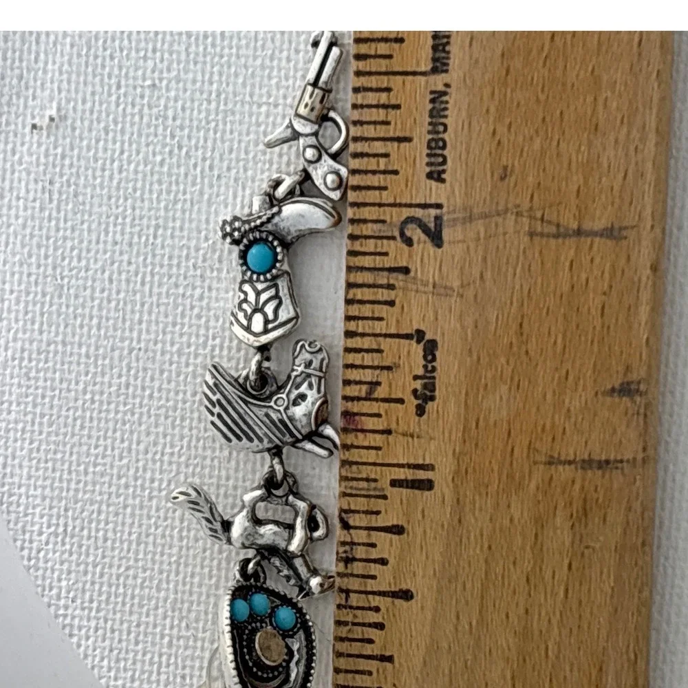 Earrings Silver Tone Turquoise Western Horse Boot Pistol Post Dangle New - Picture 4 of 4
